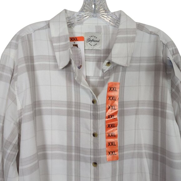 Jach's Girlfriend XXL White & Gray Cozy Plaid Flannel Button down soft Shirt XXL - Picture 4 of 14